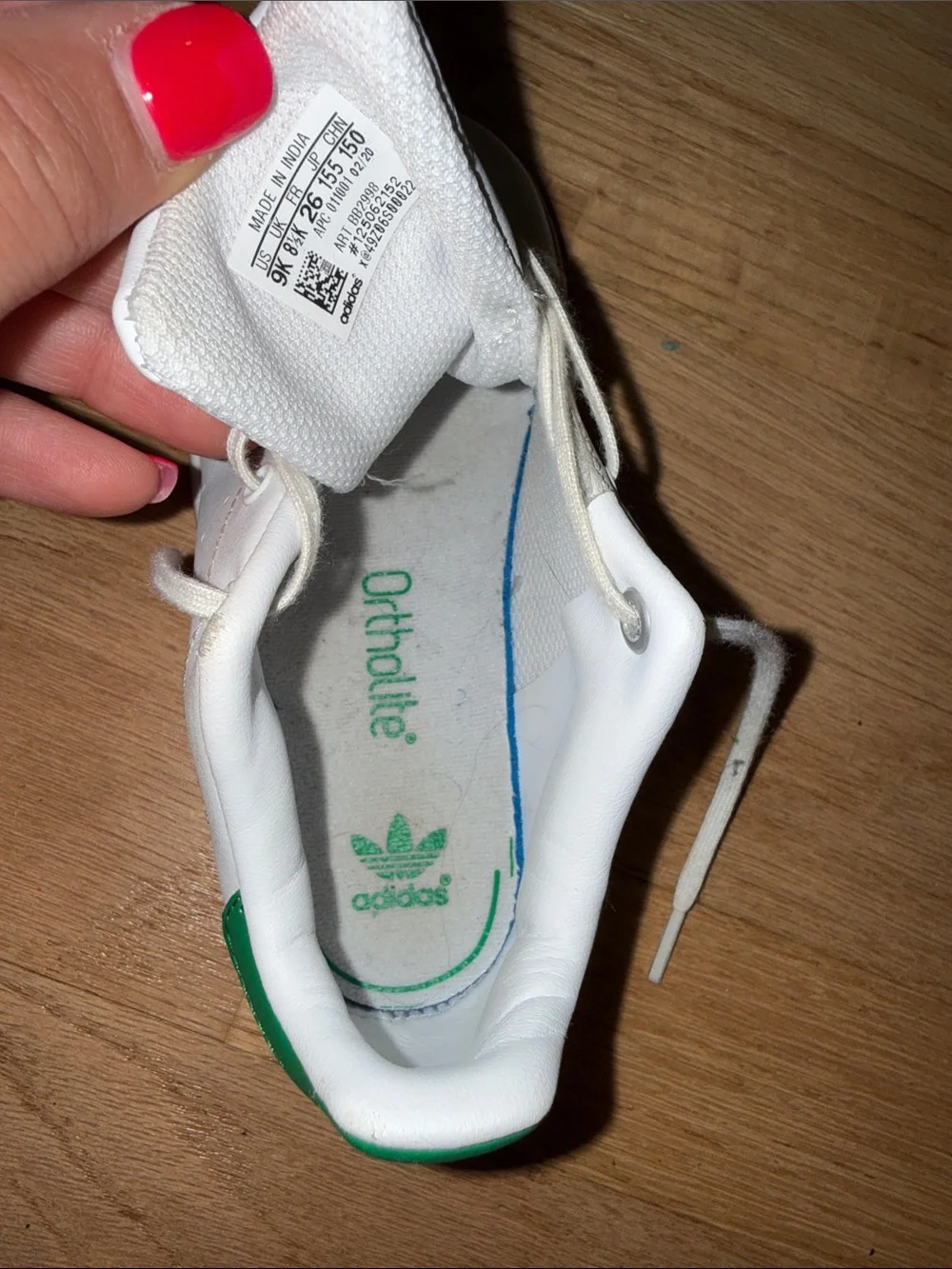 Adidas “Stan Smith” Leather Kids White and Green Tennis Ortholite Sneakers